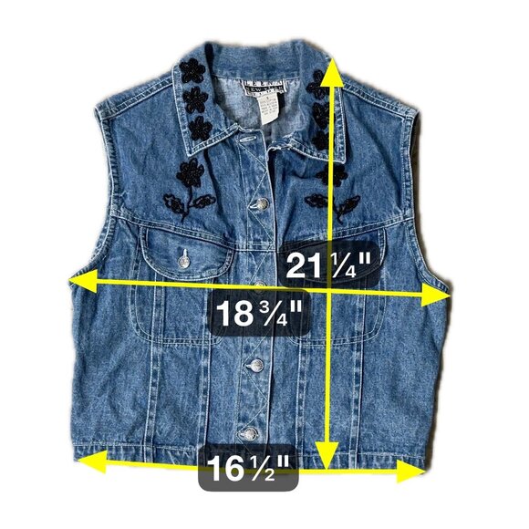 Vintage Blue Denim Vest Black Beaded Floral 90s Leena New York Small Mom Style - Picture 7 of 7